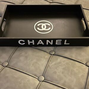 CHANEL Black and Silver Logo Tray